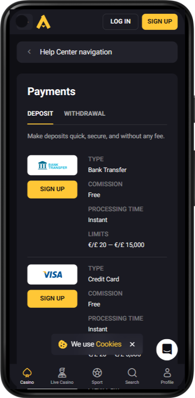 Amonbet casino online mobile app